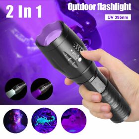 UV Torch Ultra Violet Flashlight Zoomable Blacklight Lamp LED Super Bright 250000lm 2 In 1 395nm Mini Pocket Inspection Light