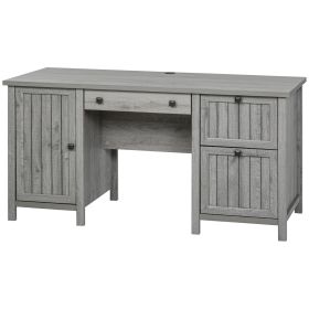Vintage Executive Computer Desk With Cabinet 3 Drawers For Files Home Office Workstation Grey