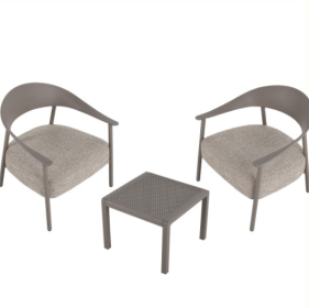 Modern 2 Piece Accent Chair Set With Coffee Table  Apricot Brown PP  Steel Frame Sofa Set, Soft Cushioned Seating For Living Room, Lounge, Balcony