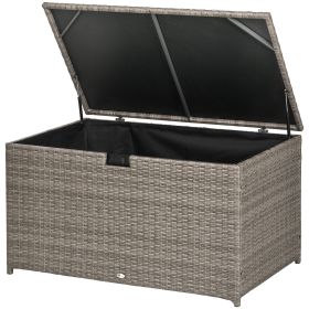 Outsunny Spacious Rattan Deck Box: 113 Gallon Outdoor Storage Solution for Poolside Clutter, Gray