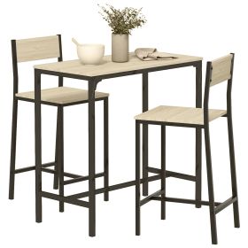 HOMCOM 3 Piece Pub Table and Chairs for 2, Bar Table and Stools with Footrest for Small Space, Oak