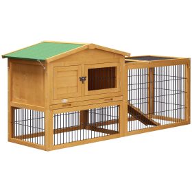 PawHut Spacious 2-Level 59" Rabbit Hutch Outdoor with Easy Open Top Yellow