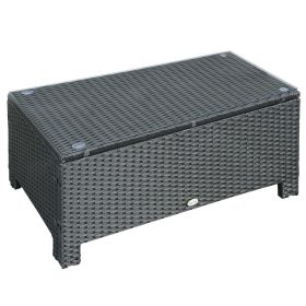 Outsunny Large Rattan Coffee Table, Weather-Resistant Wicker Outdoor Side Table, Black