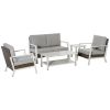 Outsunny Patio Wicker Haven: 5-Piece PE Rattan Loveseat Set with Coffee & Side Tables, Beige | Tranquil Outdoor Retreat.