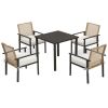 Outsunny 5PC Patio Dining Set Outdoor Wicker Table Chairs Cushions Umbrella Hole Beige