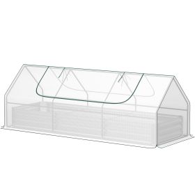 Outsunny 8.6 x 3 x 1ft Raised Garden Bed with Mini Greenhouse, Galvanized Raised Garden Bed with Cover for Herbs and Vegetables