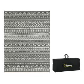 Outsunny Portable Patio Mat Reversible Gray & Cream White Boho Outdoor Rug 9x12 with Carry Bag for RV Camping