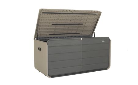 260 Gallon Plastic Deck Box, Large Patio Storage Box with Lock, Wheels & Waterproof Lid for Outdoor Cushions, Garden and Pool Supplies (Gray)