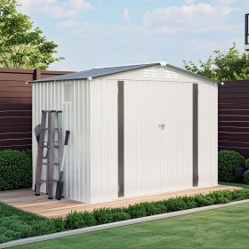 8X6 FT Metal Outdoor Storage Shed, Tool Shed with Pitched Roof Waterproof with Side Window and Lockable Door, Metal Tool Shed for Garden Tool Storage