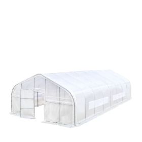 20' x 40' Tunnel Greenhouse Grow Tent w/12 Mil Ripstop Leno Mesh Cover, Cold Frame, Roll-up Windows, Peak Ceiling Roof, TMG-GH2040