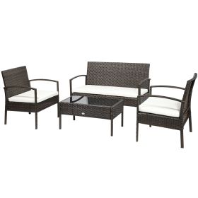 Outsunny Woven Sanctuary 4-Piece Alfresco Retreat with Tabletop, Brown