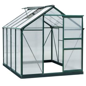 Outsunny 6'x8'x7' Walk-In Garden Greenhouse, Heavy Duty Outdoor Aluminum Green House Kit w/ Rain Gutter, Vent & Door for Backyard Garden, Dark Green