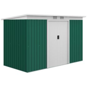 Outsunny 9'x4.5'x5.5' Rust Resistant Metal Garden Shed, Vented, Green/White, Perfect for Backyard Lawn Tool Storage Garden Essentials