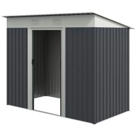 Outsunny Garden Shed 7' x 3.6' Tool Organizer Black/White with Dual Locking Doors & Air Vents Steel Frame for Outdoor Storage