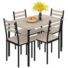 HOMCOM 5-Piece Dining Set Wooden Kitchen Table and Chairs for Small Space Gray