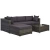 Outsunny 5-Piece Deluxe Outdoor Sectional Furniture, Patio Wicker Couch, Patio Rattan Furniture Set with Cushions, Pillows & Glass Coffee Table, Gray