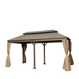 10' x 20' Hardtop, Double Tier Steel Roof Patio Gazebo, Mosquito Nets & Curtains Included, TMG-LGZ21