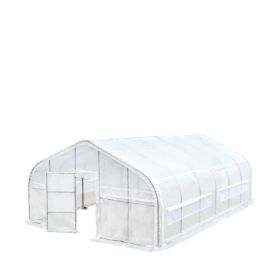 20' x 30' Tunnel Greenhouse Grow Tent w/12 Mil Ripstop Leno Mesh Cover, Cold Frame, Roll-up Windows, Peak Ceiling Roof, TMG-GH2030