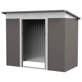 Outsunny 8x4ft Steel Storage Shed for Garden Tools - Silver Outdoor Shed with Lockable Doors & Ventilation