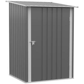 Outsunny Lean-to Garden Storage Shed 3.3x3.4 ft Galvanized Steel with Lockable Door Gray