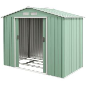 Outsunny 7' x 4' Outdoor Storage Shed, Garden Tool House with Foundation, Vents & Sliding Doors for Backyard Patio Lawn, Light Green