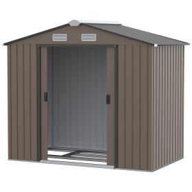 Outsunny Outdoor Shed 7 x 4 Brown Garden Storage Organizer with Vents Sliding Doors for Patio Lawn