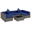 Outsunny 7-Piece Outdoor Rattan Sofa Set, Wicker Patio Furniture, with Glass Top Coffee Table, Pillows Included, Mixed Gray and Blue