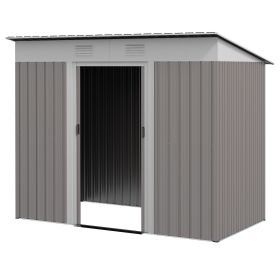 Outsunny Metal Garden Shed 7x4 ft Light Gray Outdoor Tool Storage with Secure Locking Doors & Ventilation Steel Frame