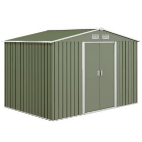 Outsunny Metal Garden Tool Shed 9x6 Double Sliding Doors Air Vents Green for Patio Lawn