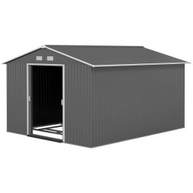 Outsunny 11' x 9' Metal Storage Shed Garden Tool House with Double Sliding Doors, 4 Air Vents for Backyard, Patio, Gray