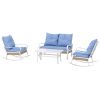 Outsunny 4-Piece Patio Set with Loveseat Sofa Rocking Chairs Coffee Table Cushions Light Blue for Backyard Lawn Pool