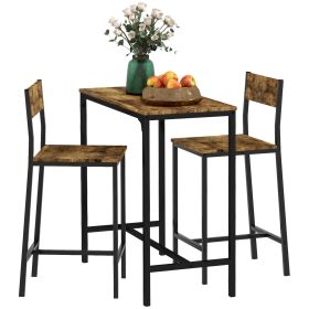 HOMCOM 3 Piece Pub Dining Set Industrial Style Counter Height Table and Bar Stools Rustic Brown for Small Spaces