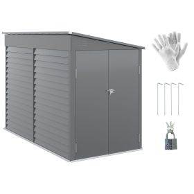 Outsunny 5' x 9' Outdoor Storage Shed, Lean to Shed, Metal Tool House with Floor Foundation, Lockable Doors & 2 Air Vents for Backyard Lawn, Gray