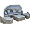 Outsunny Rattan Daybed with Canopy, Convertible Sectional, Light Grey for Outdoor Use