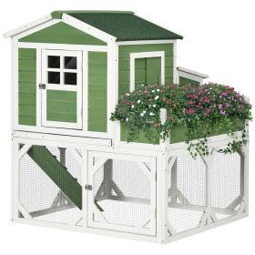 PawHut 49" Chicken Coop Wooden Hen House with Nesting Box Tray Asphalt Roof Green