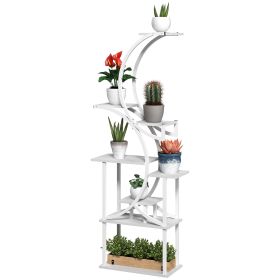 Outsunny Plant Stand Indoor, 8 Tier 62" S-Shaped Plant Shelf, Corner Plant Rack for Multiple Plants, White