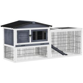 PawHut Indoor Rabbit Enclosure, House 59 2 Level Indoor Outdoor with Openable Top Dark Gray
