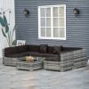 Outsunny 7-Piece Outdoor Wicker Patio Furniture Set PE Rattan Conversation Sofa with Cushions & Tempered Glass Desktop Charcoal