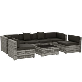 Outsunny 7-Piece Outdoor Wicker Patio Furniture Set PE Rattan Conversation Sofa with Cushions & Tempered Glass Desktop Charcoal