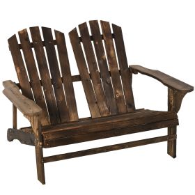 Outsunny Adirondack Loveseat, Wood with Weather-Protection Paint, Ergonomic Design, Lounger Armchair with Flat Back, for Patio, Brown