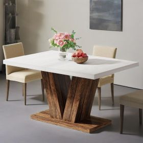 47-Inch Dining Table for 4, White Kitchen Dinner Table with Heavy Duty Pedestal, Farmhouse Wooden Eating Table