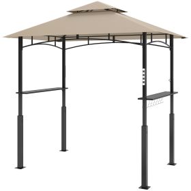 Outsunny 8' x 5' Outdoor Grill Gazebo, Barbecue Gazebo Shelter with LED Light, 2 Side Shelves, Hooks, Bottle Opener, Khaki