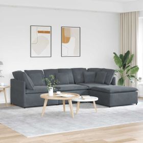 Modular Sofa with Footstool&Cushions Velvet Dark Gray