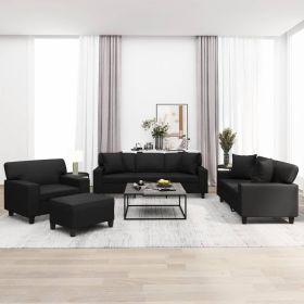 4 Piece Sofa Set with Pillows&Cushions Black Faux Leather