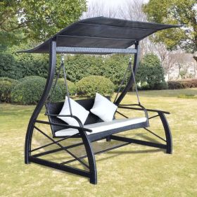 Garden Swing Bench Poly Rattan Black 65.7"x51.2"x70"