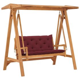 Swing Bench with Wine Red Cushion 66.9" Solid Teak Wood