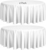 2 Pack 120 inch Round Premium Tablecloths for Wedding Banquet Restaurant 200 GSM Washable Fabric Table Cloth White