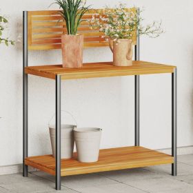 Garden Work Table 35.4"x19.7"x43.3" Solid Wood Acacia and Steel