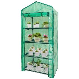 Mini Greenhouse,4 Tier Small Portable Greenhouses Kit with Caster Wheels and Roll-up Zipper PE Cover