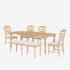 Vintage Traditional 6-Piece 82.7 inch Extendable Dining Table Set with 23.6 inch Removable Leaf, 50.4 inch Upholstered Dining Bench and 4 Chairs for 6